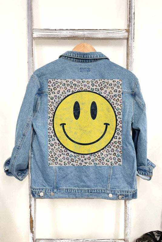 Happy Face Leopard Denim Jacket (MADE IN USA)