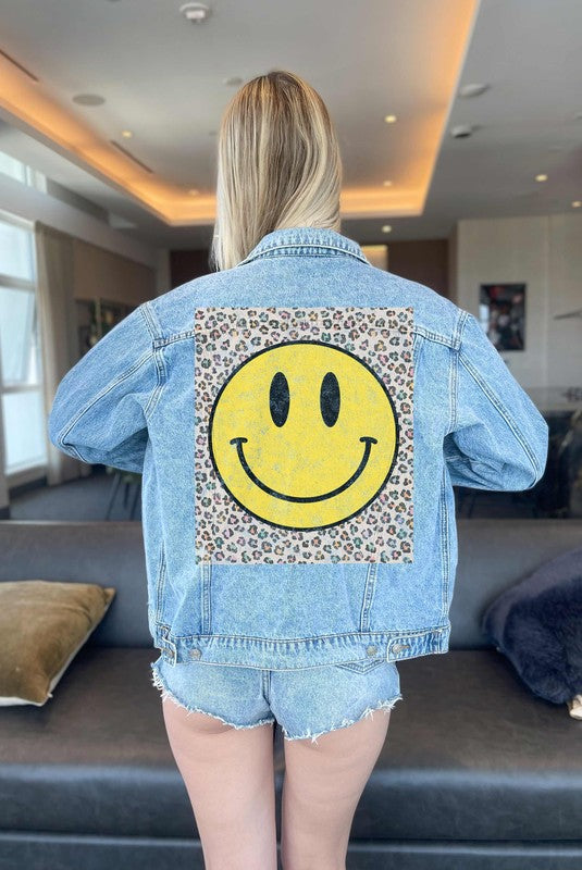 Happy Face Leopard Denim Jacket (MADE IN USA)