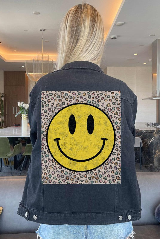 Happy Face Leopard Denim Jacket (MADE IN USA)