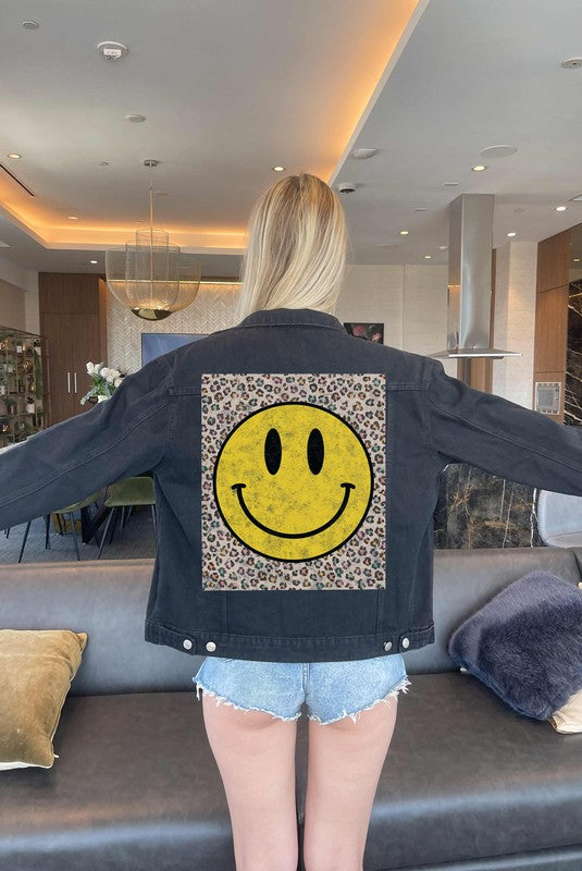 Happy Face Leopard Denim Jacket (MADE IN USA)