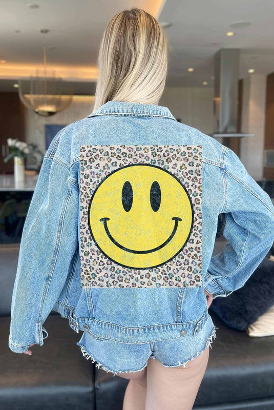 Happy Face Leopard Denim Jacket (MADE IN USA)