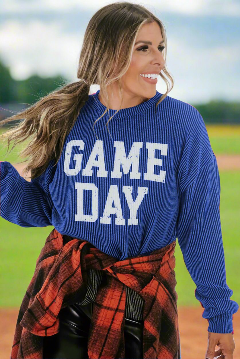 Bluing Corded GAME DAY Long Sleeve Top