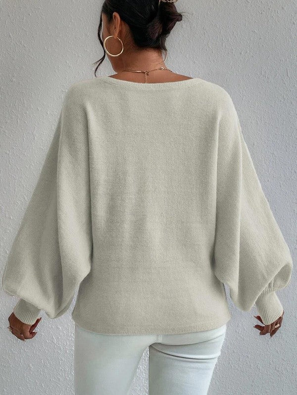 Oversized Balloon Sleeve Scribble Sweater