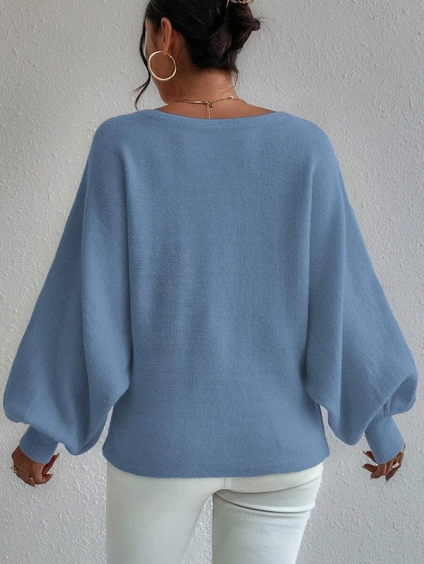 Oversized Balloon Sleeve Scribble Sweater