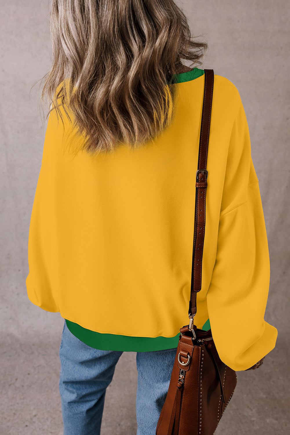 Oversized Sweatshirt Color Block Patch Drop Shoulder