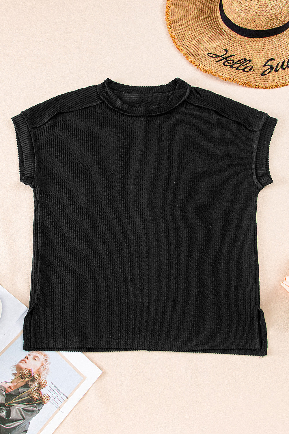 Textured Knit Exposed Stitching T-shirt