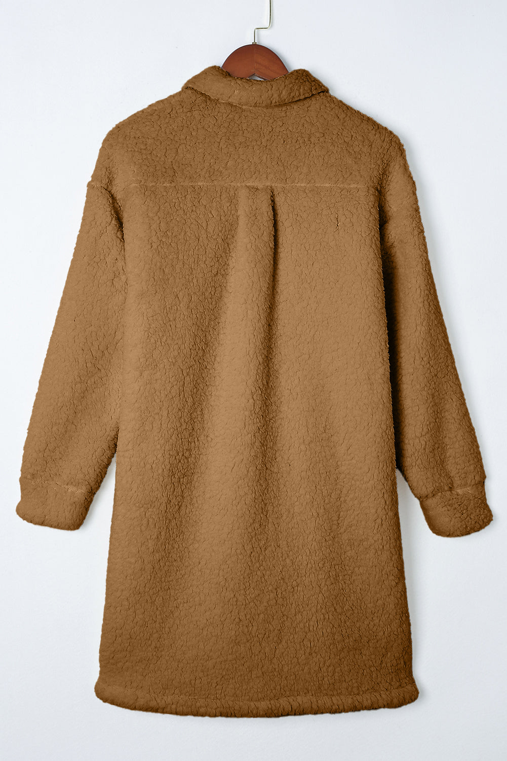 Contrast Flap Pocket Single Breasted Teddy Coat