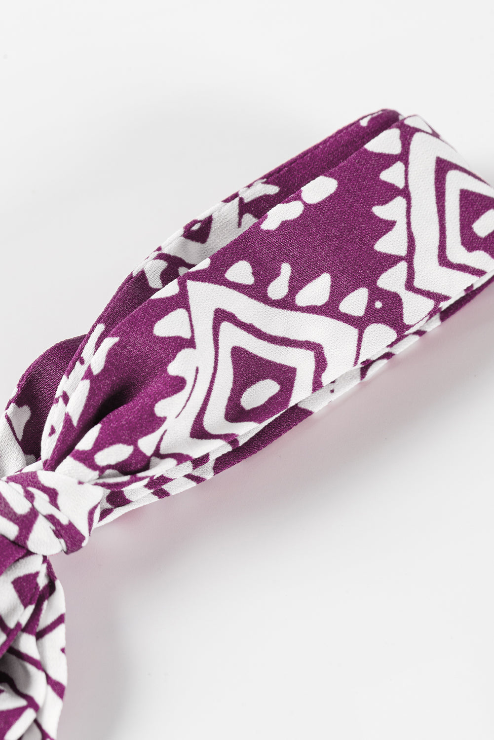 Purple Western Geometric Print Knotted Straps V Neck Long Dress