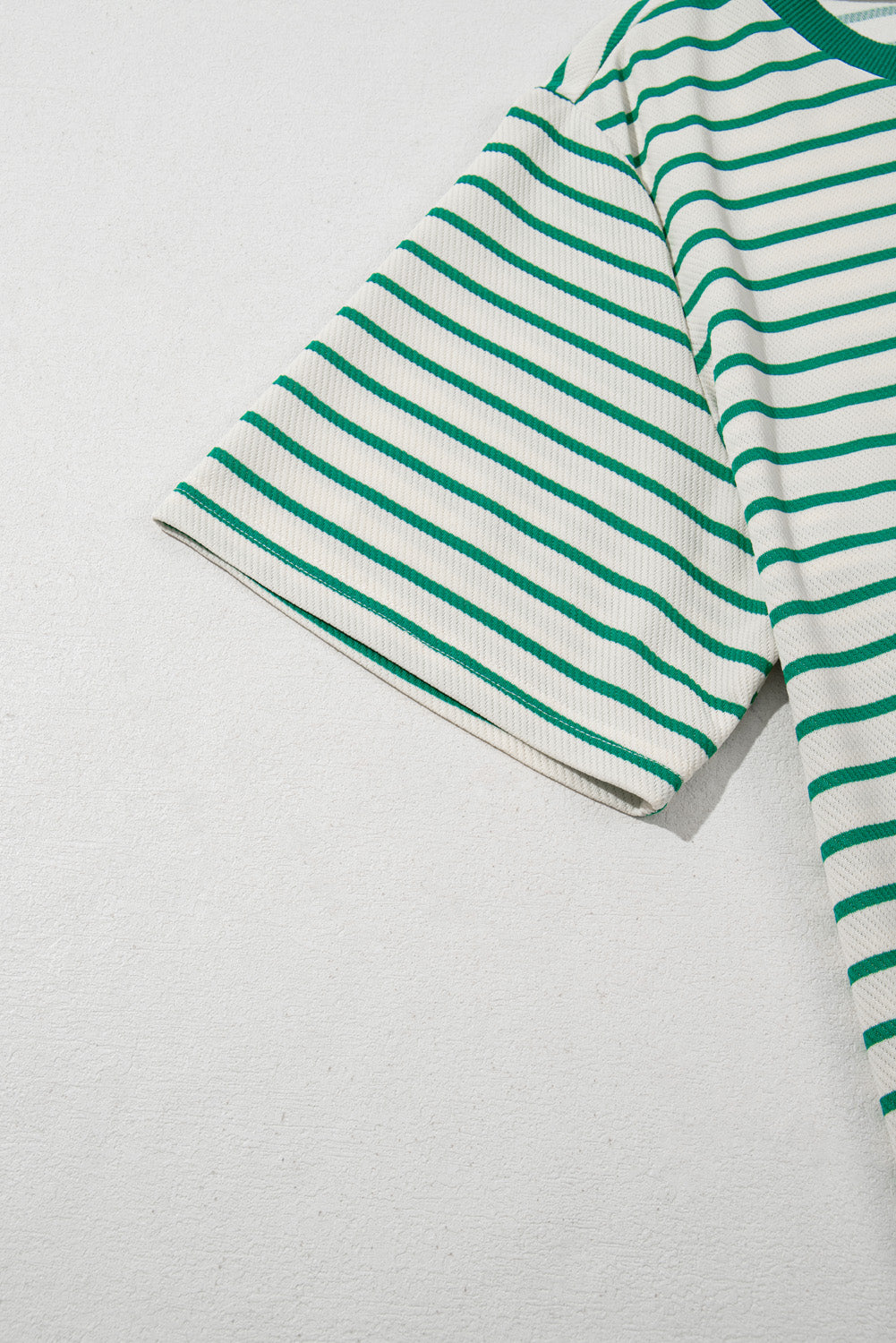 Green Stripe Round Neck T Shirt in CURVY SIZE ONLY