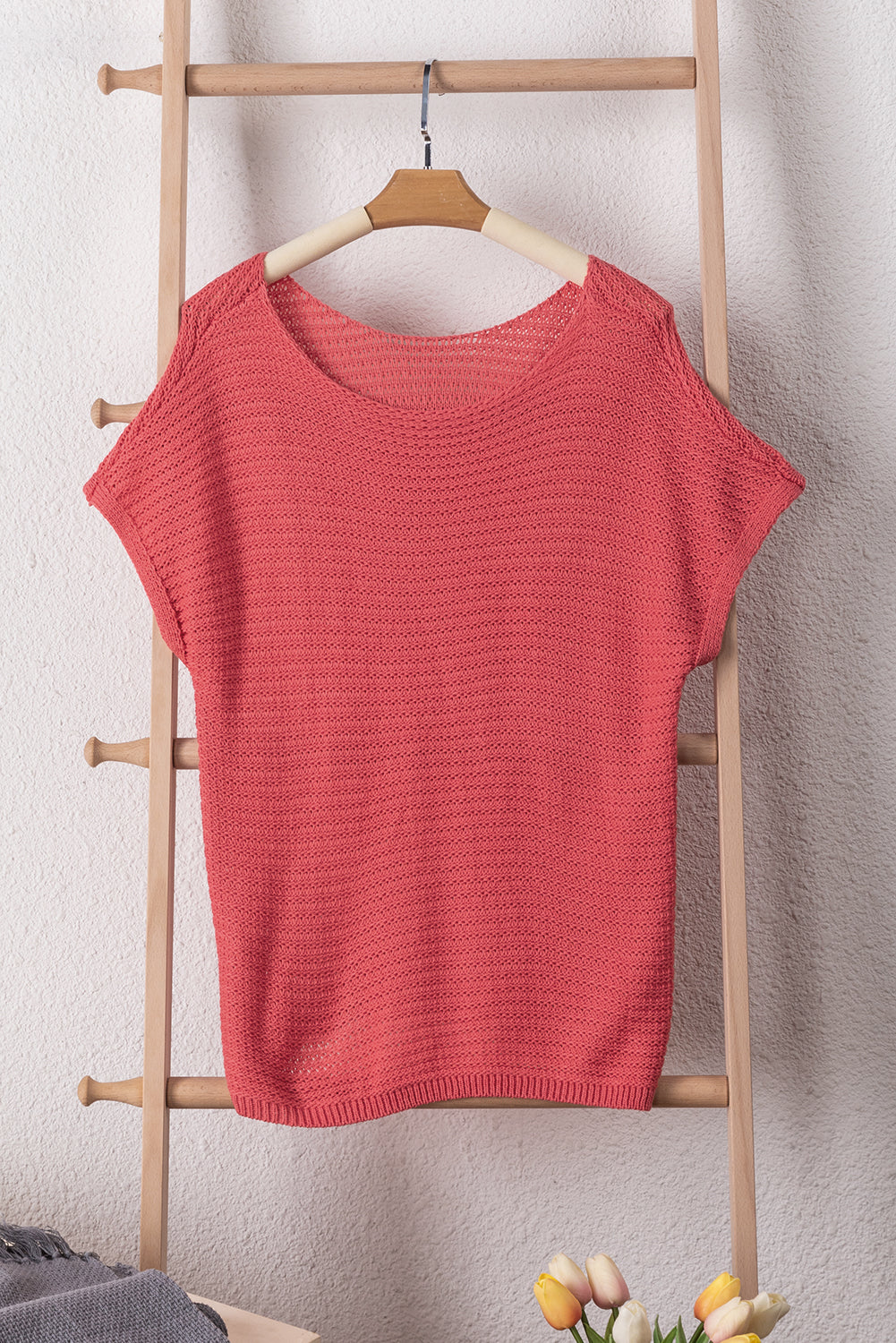 Solid Loose Knit Short Dolman Sleeve Sweater