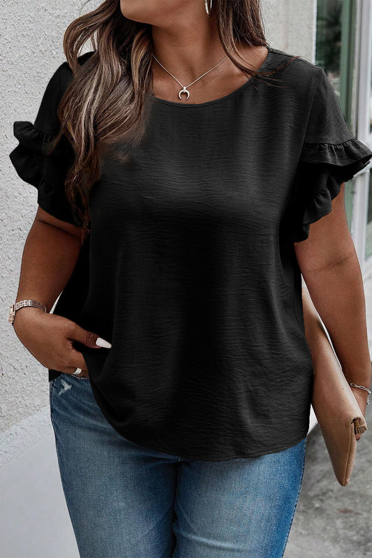 Ruffled Short Sleeve Top (CURVY SIZE ONLY)