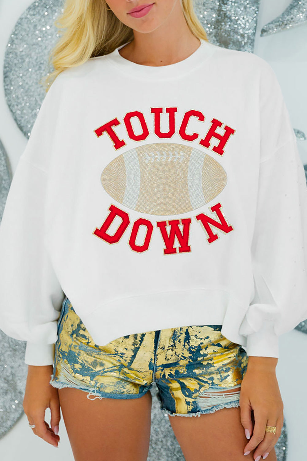 TOUCH DOWN Football Graphic Pullover Sweatshirt