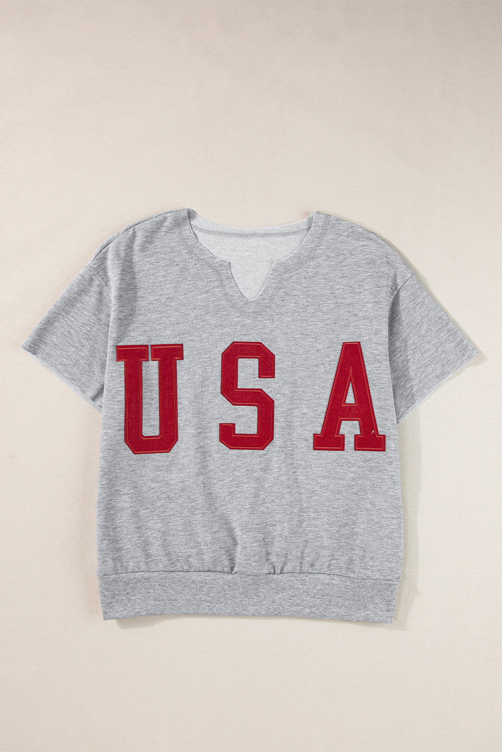 USA Lettering Patch Notched Neck Loose Tee