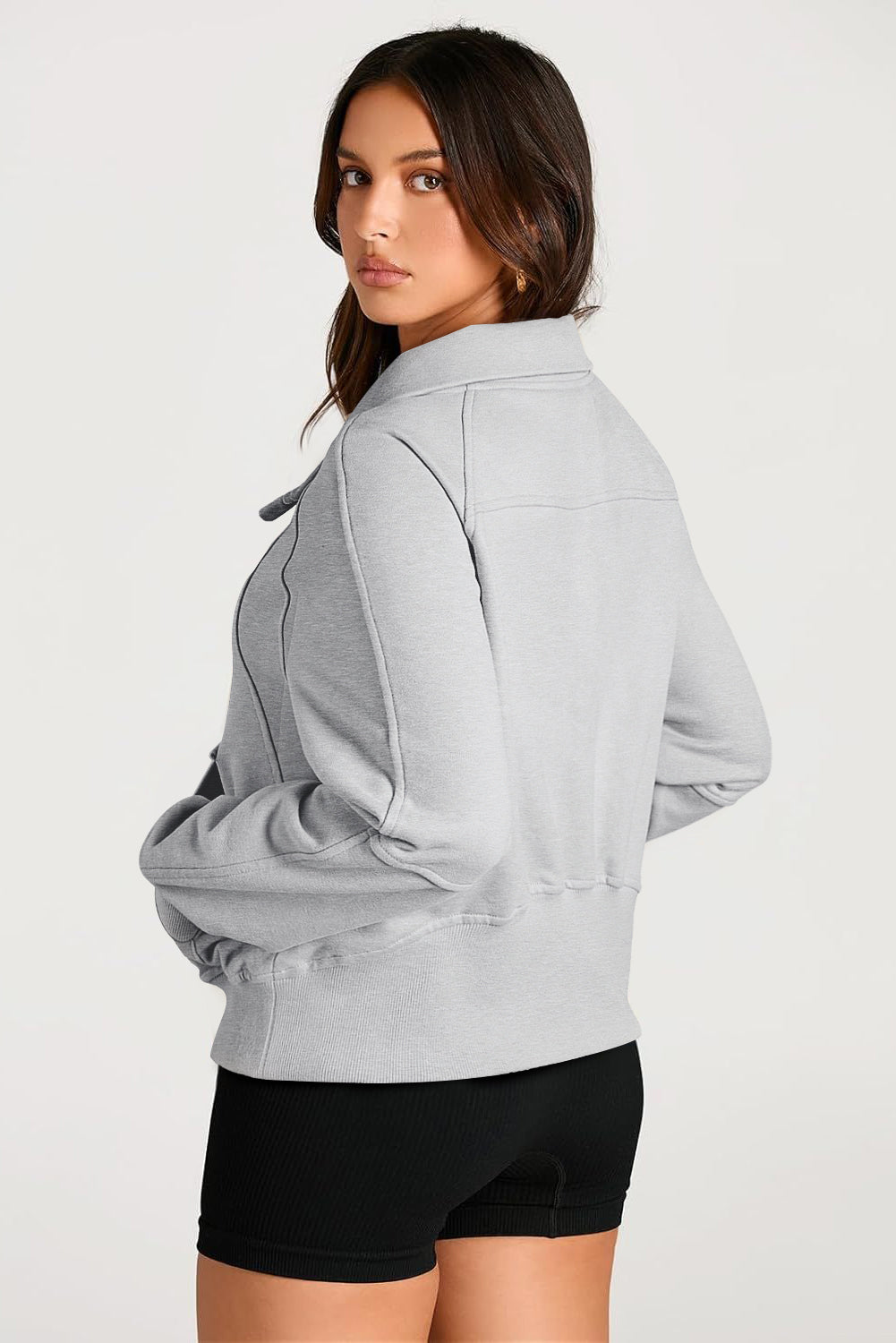 Quarter Zip Stand Neck Kangaroo Pocket Sweatshirt