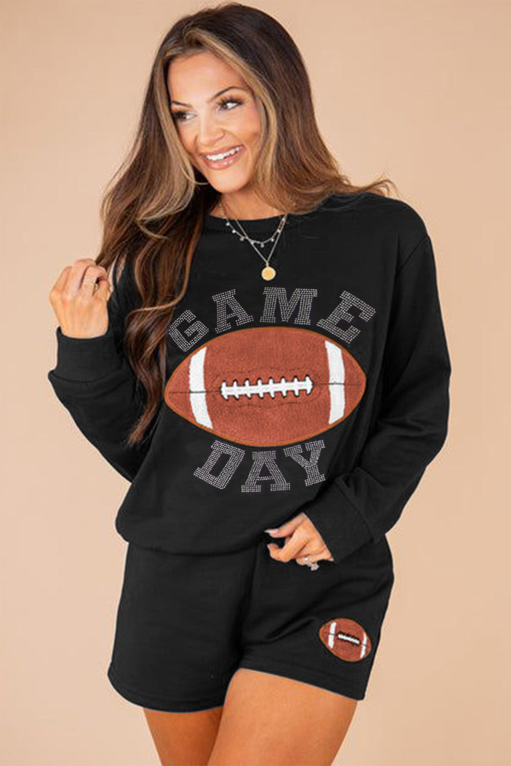 Black GAME DAY Football Graphic Pullover and Shorts Casual Outfit