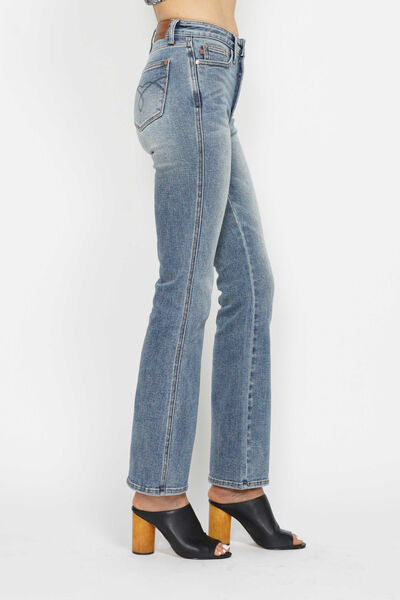 Judy Blue Tummy Control Back Embroidered Pocketed Bootcut Jeans