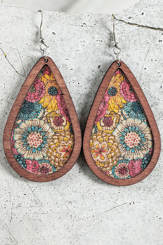 Multicolor Contrast Trim Floral Print Drop Earrings