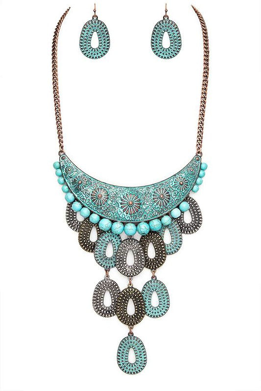 western necklace & earrings in blue