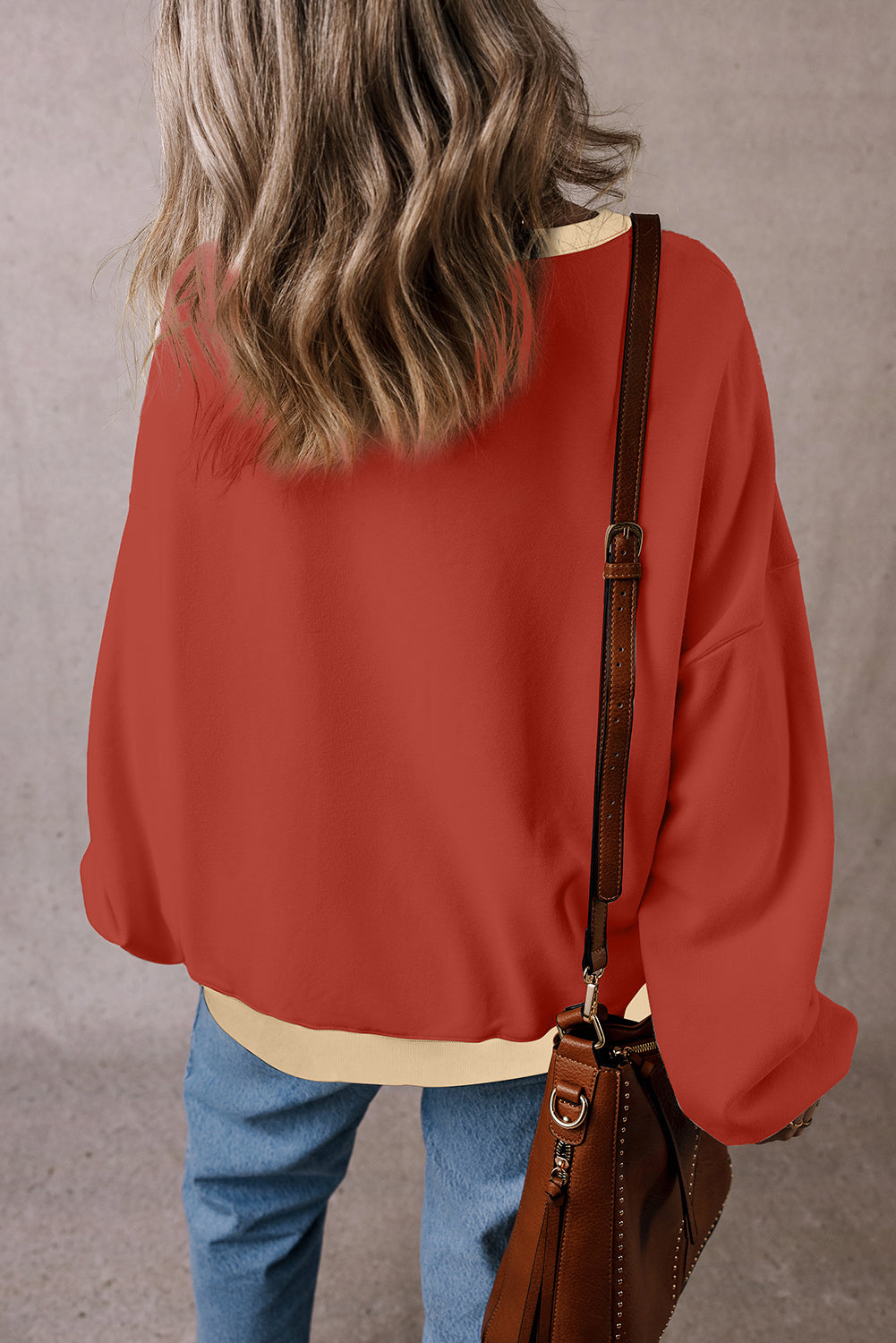 Oversized Sweatshirt Color Block Patch Drop Shoulder