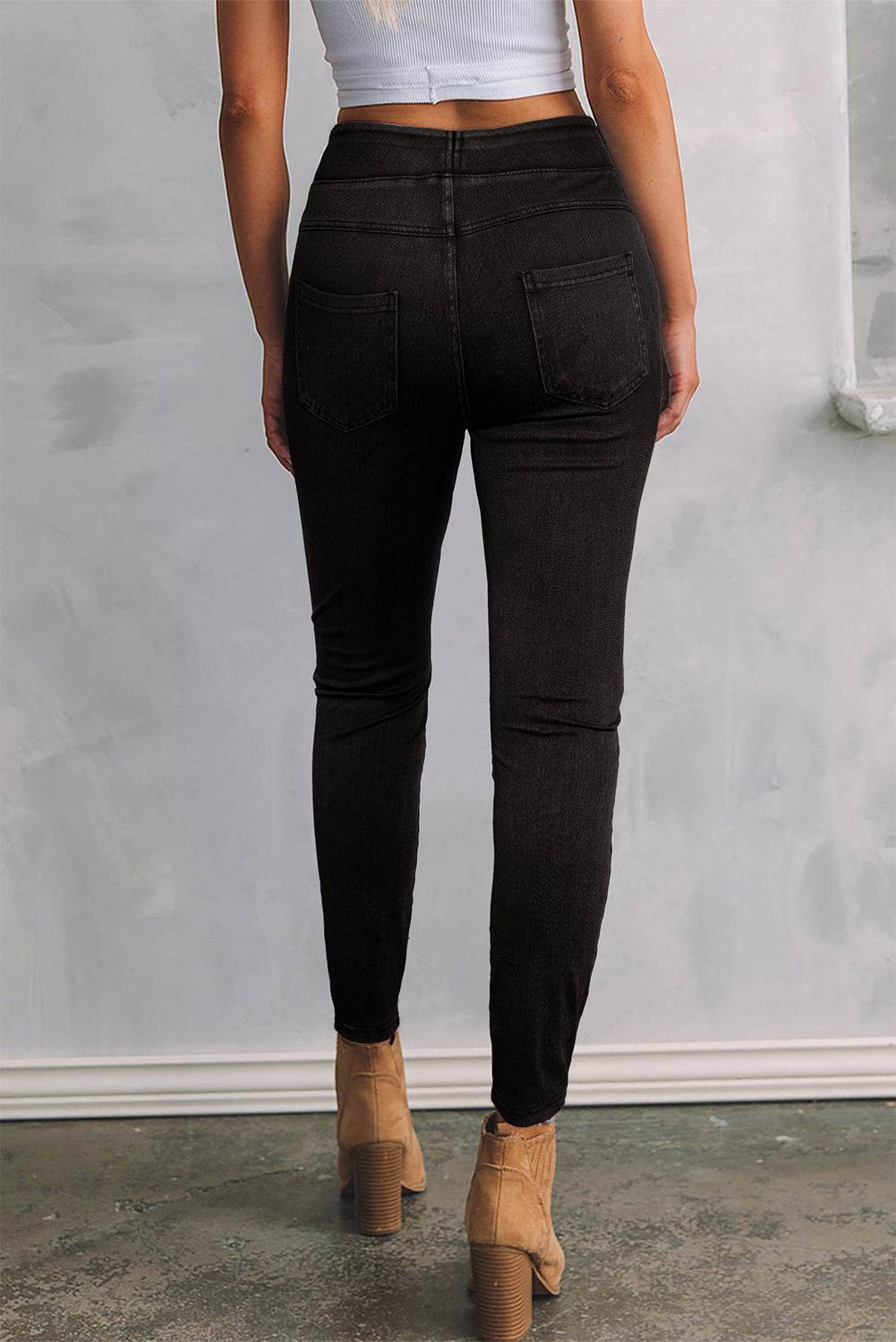 Black Stretchy Denim Casual Leggings