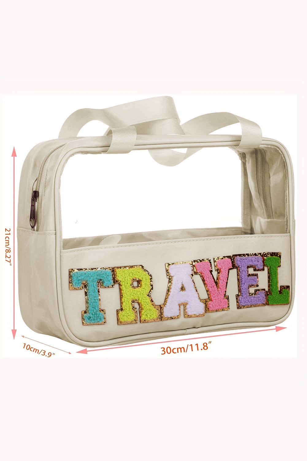 TRAVEL Chenille Letter Clear PVC Makeup Bag