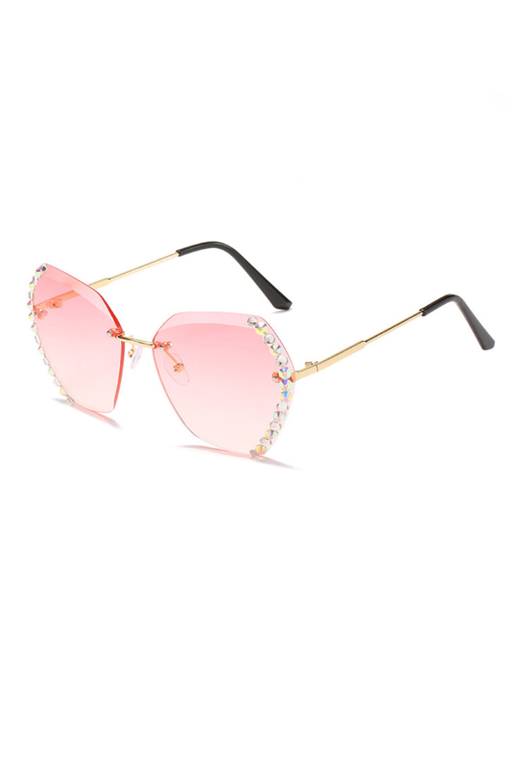 Rhinestone Trim Rimless Sunglasses in pink