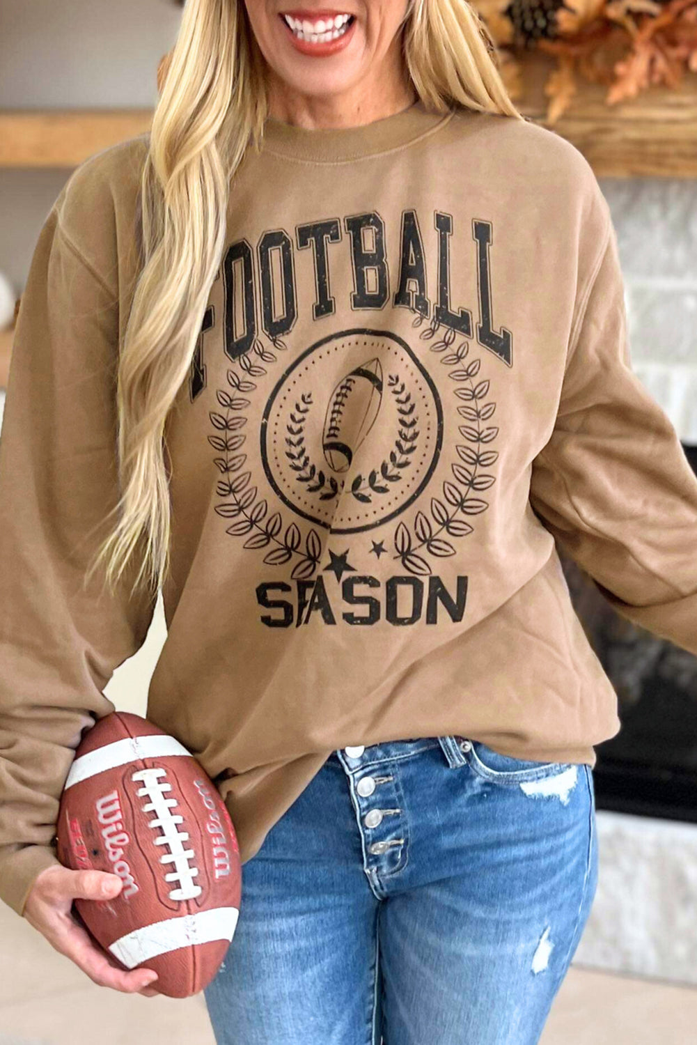 Khaki FOOTBALL SEASON Graphic Game Day Sweatshirt