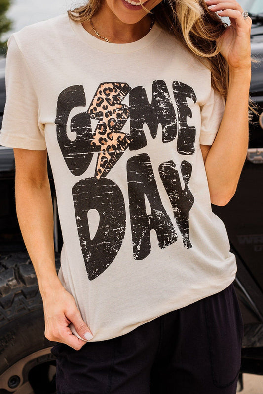 Khaki Game Day Football Leopard Lightning T Shirt