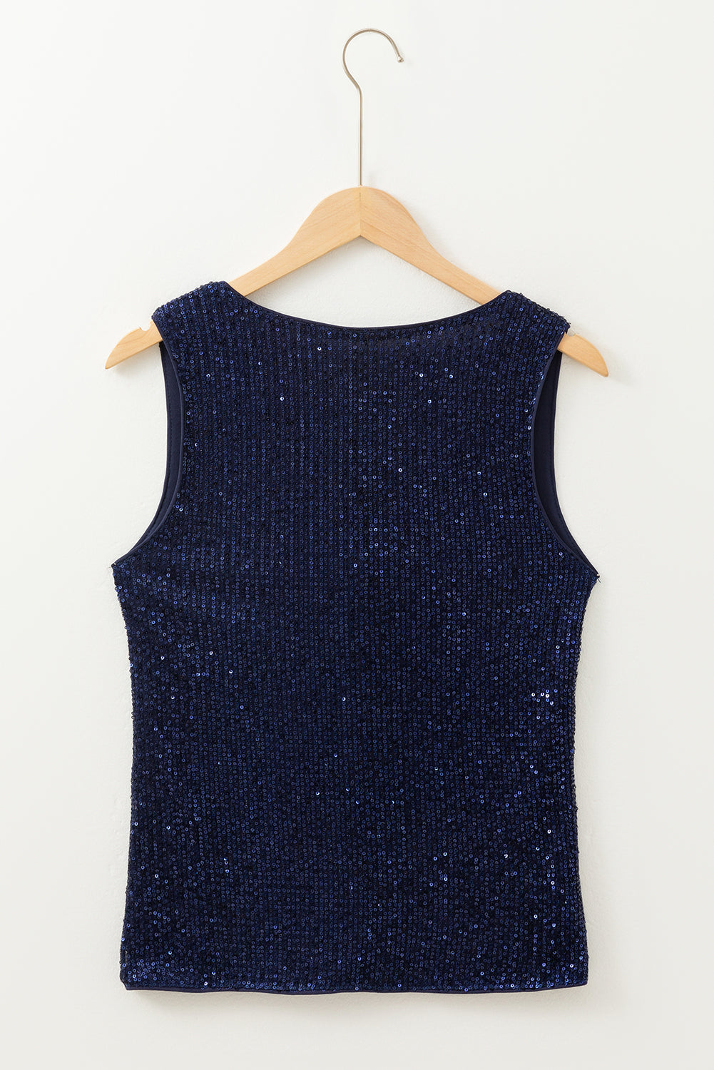 Dirty blue Sequined Deep V Neck Buttoned Sleeveless Top