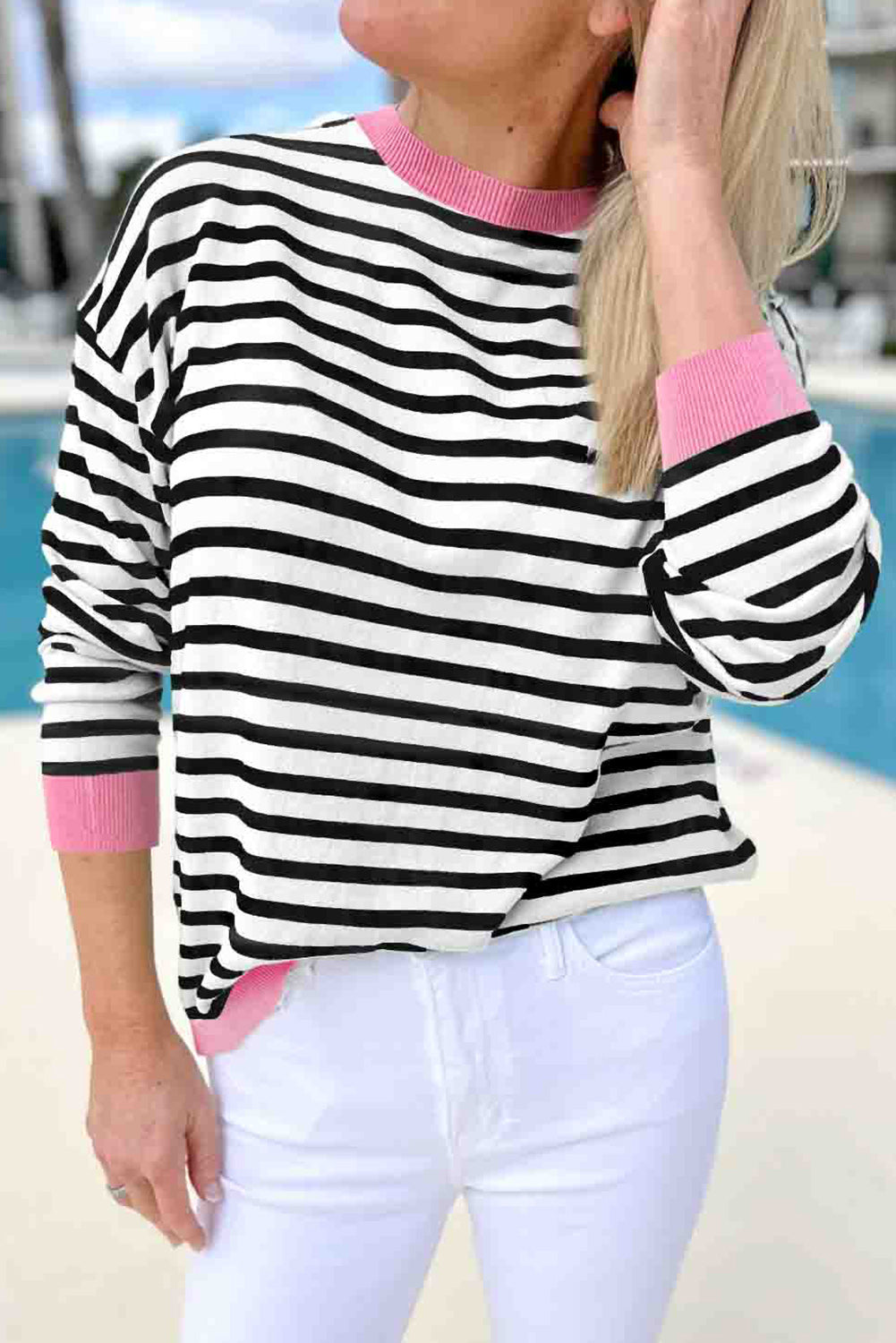 Striped Contrast Edge Long Sleeve Top