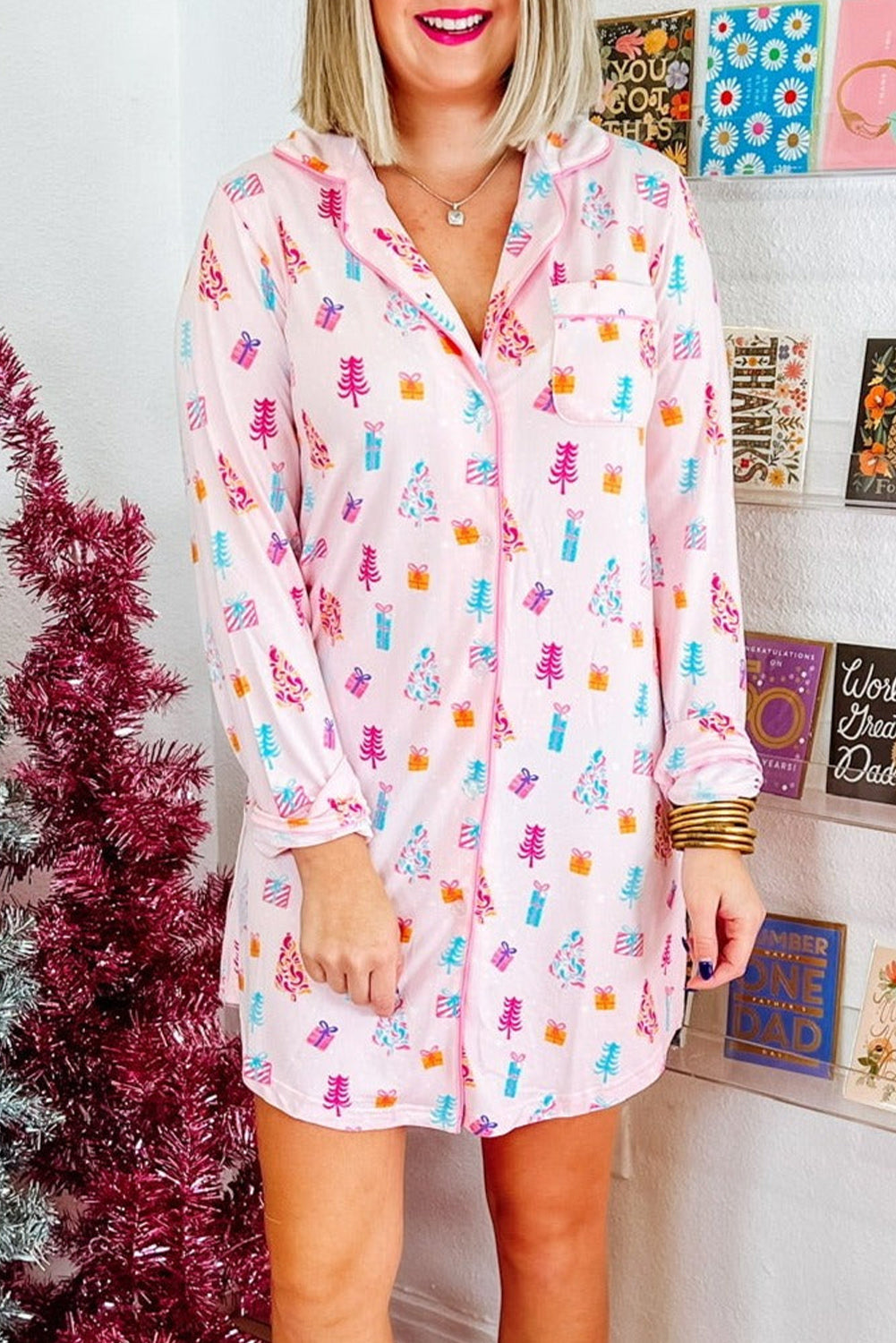 Pink Christmas Twinkle Tree Sleep Dress