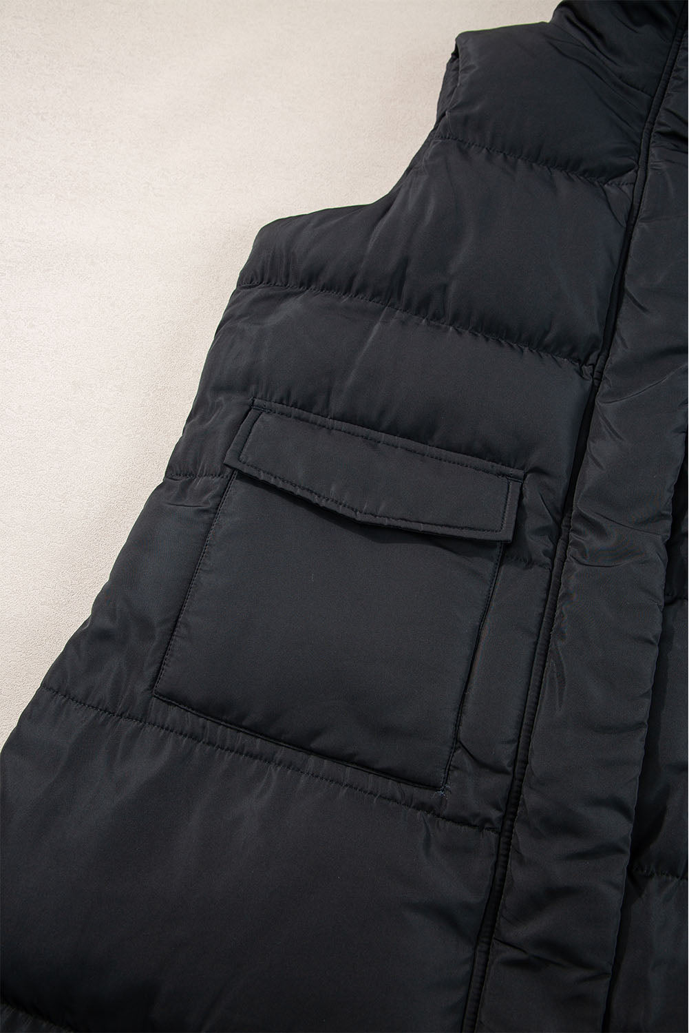 Windproof Longline Full Zipper Puffer Vest with Pockets