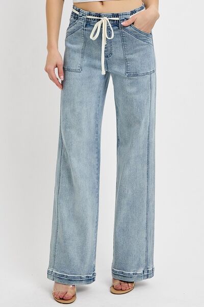 RISEN Straight Leg Jeans with Pockets