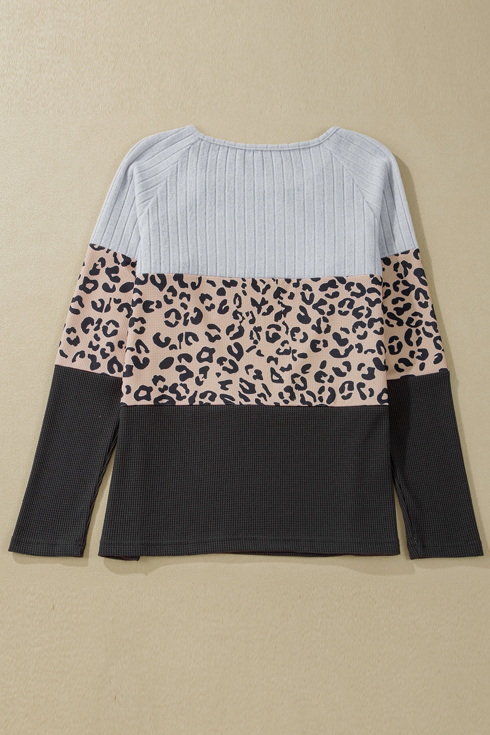 Cheetah Textured Patchwork Buttoned Round Neck T Shirt