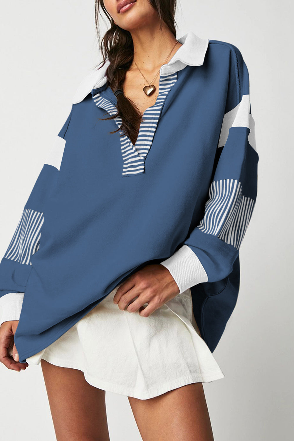 Striped Color Block Patchwork Sweatshirt