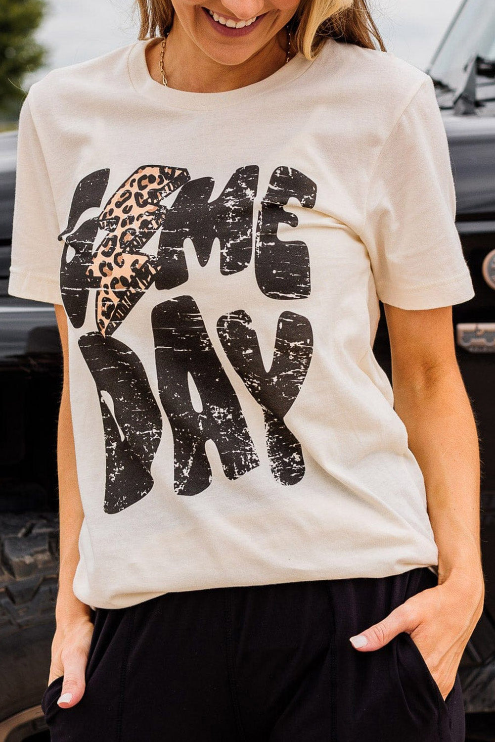 Khaki Game Day Football Leopard Lightning T Shirt