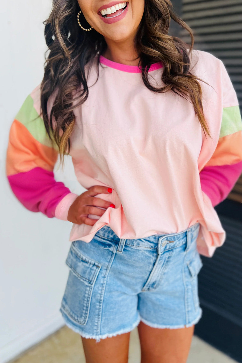 Color Block Patchwork Long Sleeve Loose Top