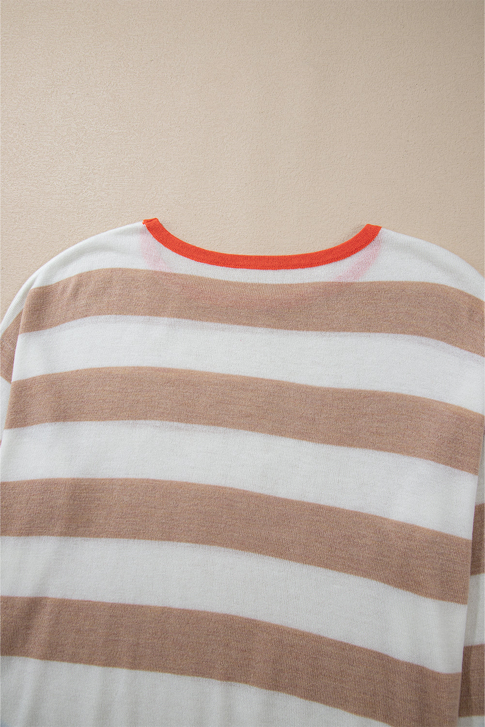 Apricot Striped Round Neck Drop Shoulder Sweater