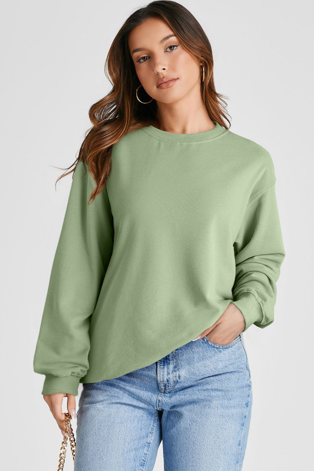 Plain Drop Shoulder Crewneck Pullover Sweatshirt