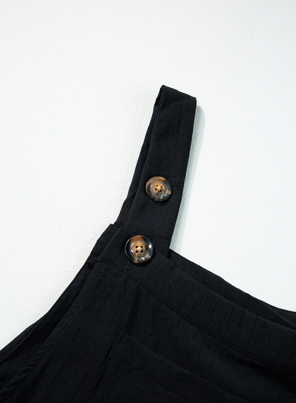 Black Buttoned Straps Crinkled Wide Leg Pocketed Overalls