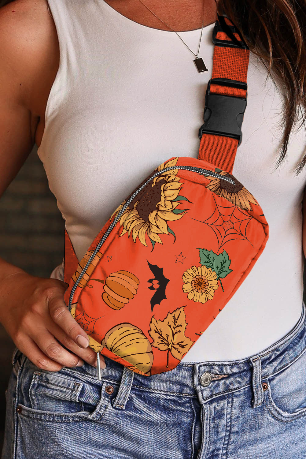 Orange Pumpkin Sunflower Crossbody Bag