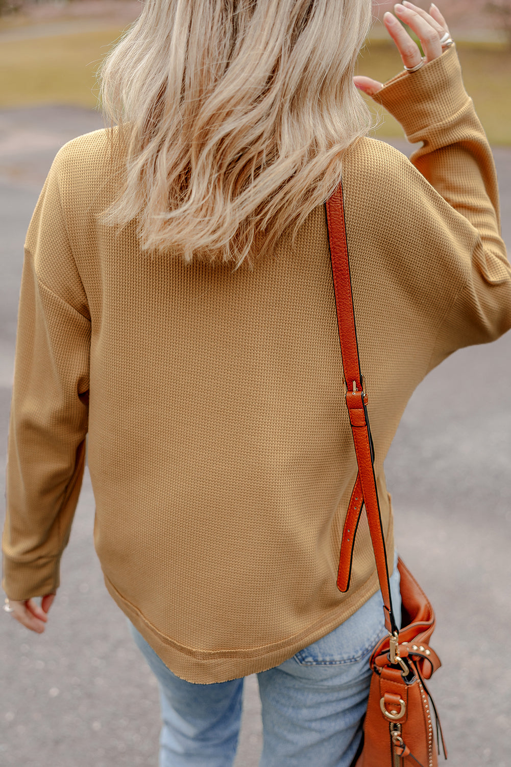 Camel Textured Knit Oversized Top