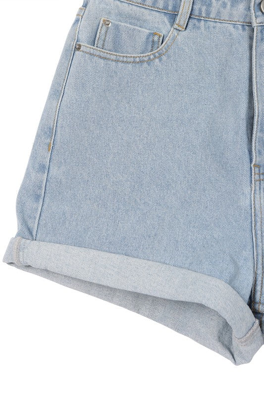 Roll Up Denim Shorts High Waist