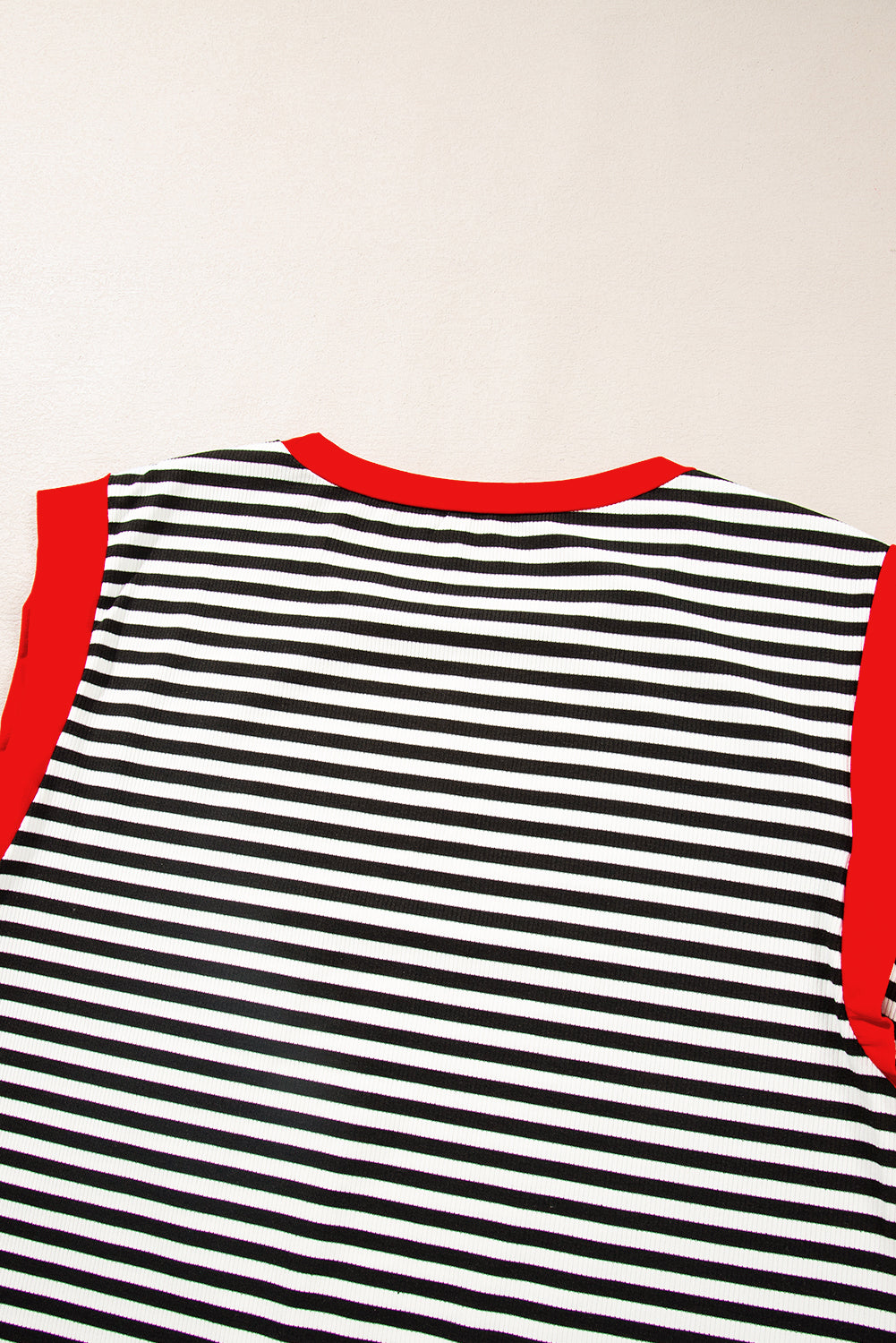 Black Stripe Colorblock Edge Round Neck Top