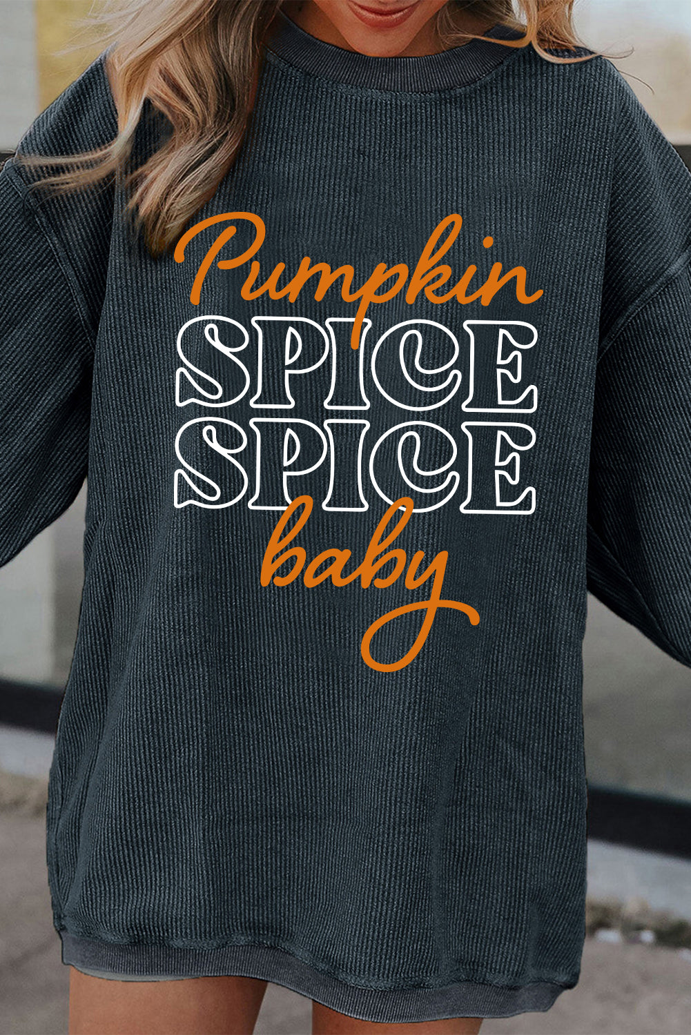 Dark Grey Halloween Pumpkin Spice Baby Textured Sweatshirt