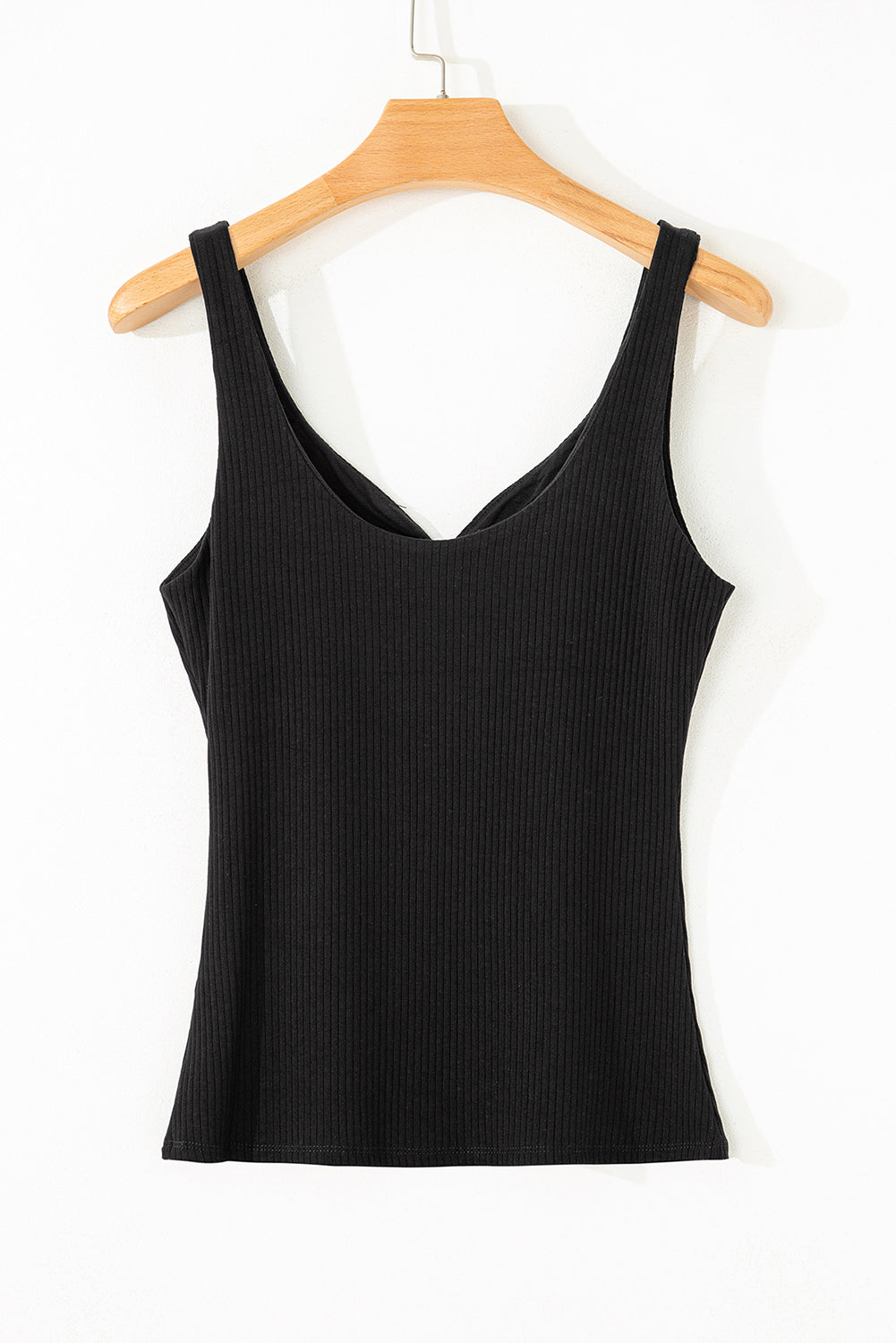 Black Sexy V Neck Ribbed Knit Tank