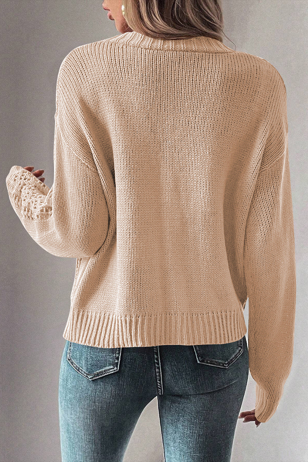 Open Knit Drop Shoulder Sweater Cardigan