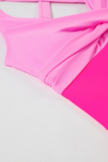 Flared One Piece Swimsuit with Crisscross Straps & Tie in rose