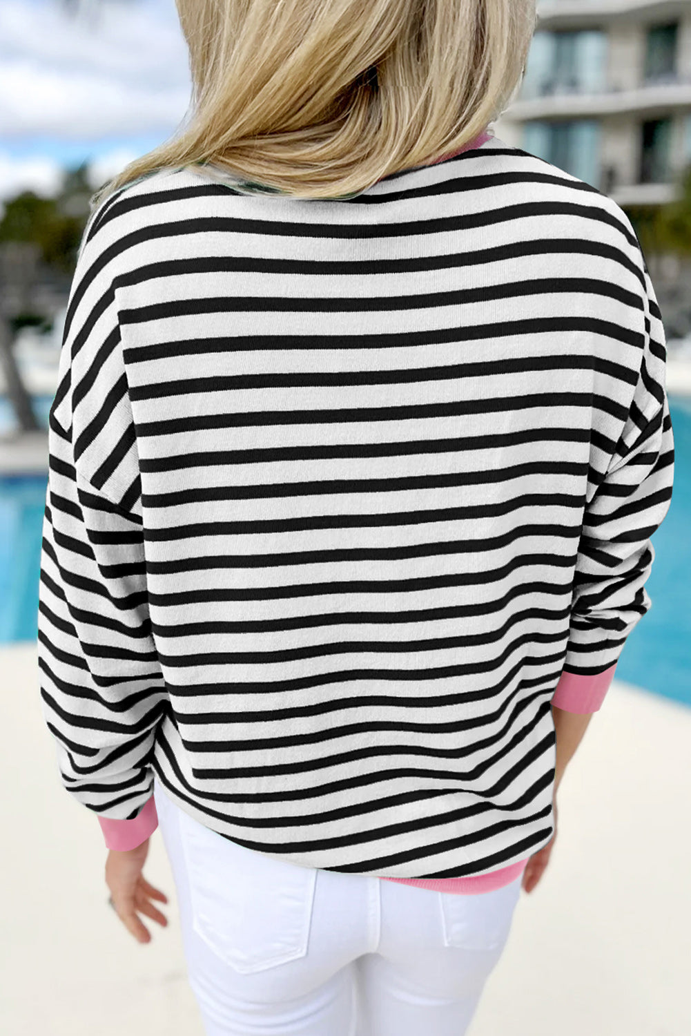 Striped Contrast Edge Long Sleeve Top