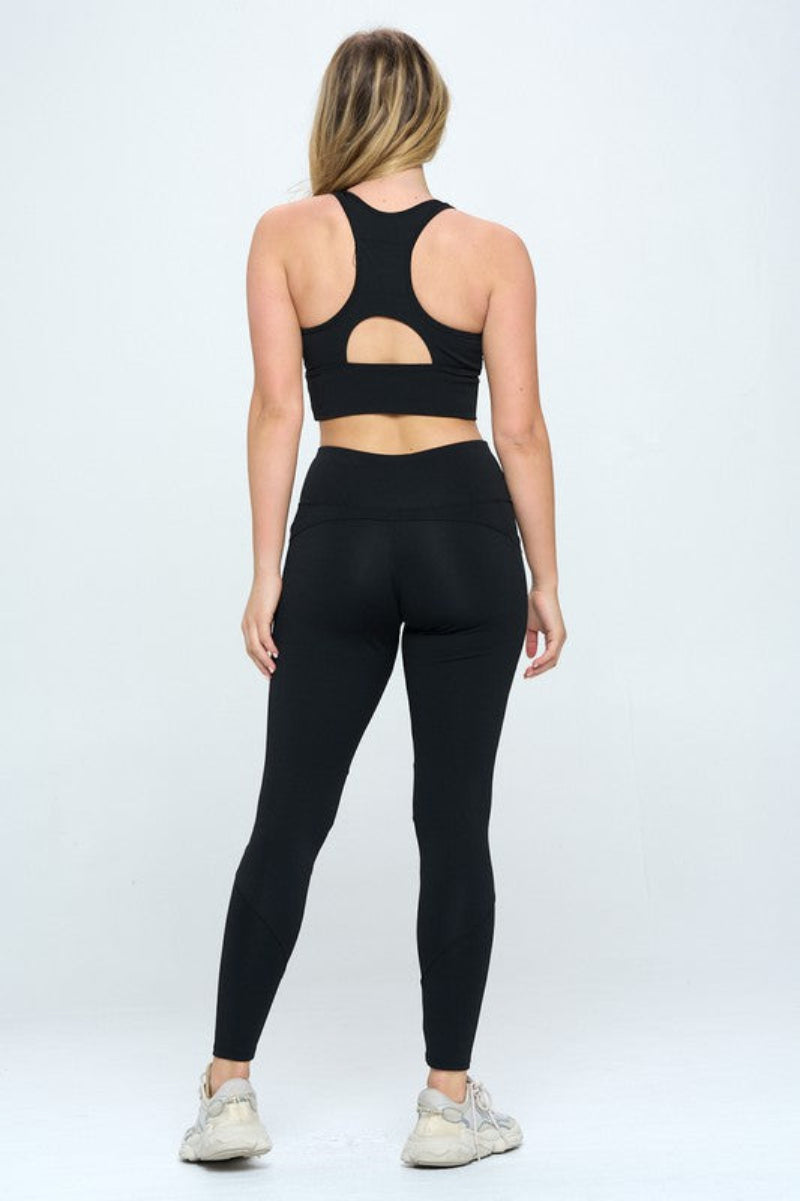 Two Piece Activewear Legging Set with Cut-Out Detail